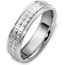 Designer 6mm 14 Karat White Gold Multi Texture Wedding Band Ring