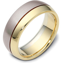 8mm Wide Designer Two-Tone 14 Karat Gold Wedding Band Ring