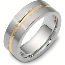 8mm Wide Designer Center Inlay Two-Tone 14 Karat Gold Wedding Band Ring