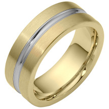 8mm Designer Center Inlay Two-Tone 14 Karat Gold Wedding Band Ring