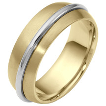 7.5mm Traditional 14 Karat Two-Tone Gold Comfort Fit Wedding Band Ring