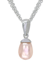 Sterling Silver Triple Chain Pink 8 x 6mm Pearl Pendant
