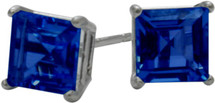 1.20Ct. Created 5mm Square Princess Cut Sapphire 14 Karat White Gold Stud Earrings