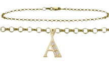 Diamond Initial 10 Karat Yellow Gold CHOOSE YOUR LETTER Cable Anklet