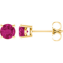 1.00 Ct. Genuine 5mm Round Ruby 14 Karat Yellow Gold Stud Earrings