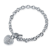 Ladies Pave Set 3D Heart Toggle Bracelet
