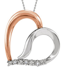 Genuine Sterling Silver & Rose Gold Plated Diamond Slide Heart Pendant