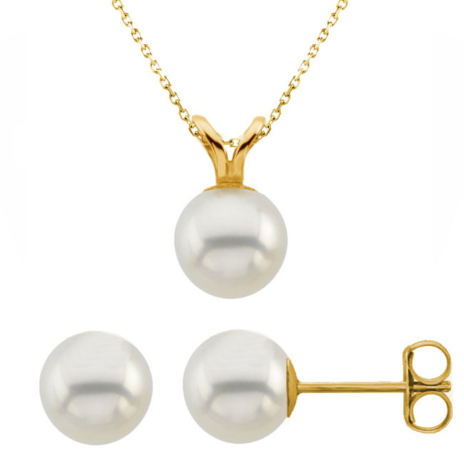 gold pearl necklace and earrings