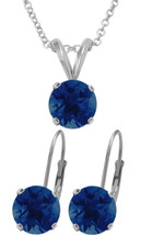 Silver 6mm SWAROVSKI® Elements Sapphire Pendant & Leverback Earrings Set
