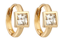 10 Karat Yellow Gold Square Cubic Zirconia Huggie Earrings