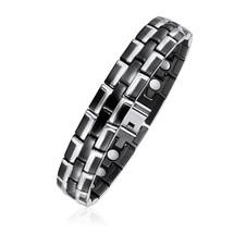 Two Tone Stainless Steel & Black Magnetic Bracelet