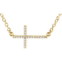 Petite 14 Karat Yellow Gold Sideways Diamond Cross