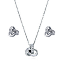 Sterling Silver Love Knot Cubic Zirconia Pendant & Earring Set