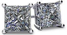 14 Karat White Gold Square Princess Cut Certified LAB-GROWN Diamond Earrings