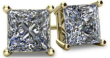 14 Karat Yellow Gold Square Princess Cut Certified LAB-GROWN Diamond Earrings