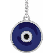 Genuine Sterling Silver Blue Enamel Evil Eye Pendant