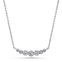 Sterling Silver Graduated Bar Cubic Zirconia Necklace