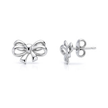 Sterling Silver Bow Ribbon Cubic Zirconia Stud Earrings