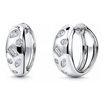 Sterling Silver Dome Multi-Shape Cubic Zirconia Hoop Earrings