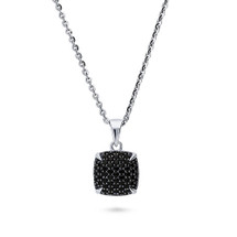 Sterling Silver Square Black Cubic Zirconia Pendant with 18" Chain