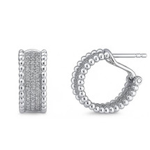 Sterling Silver Bead Cubic Zirconia Omega Back Hoop Earrings