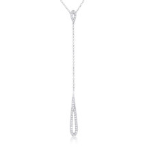 Cubic Zirconia Rhodium Drop Lariat Necklace