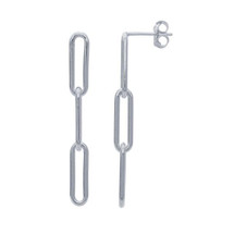 Sterling Silver Three Link Paperclip Drop Post Earrings