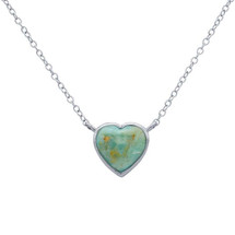 Genuine Sterling Silver Heart Imitation Turquoise-Set Necklace
