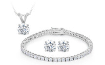 Cubic Zirconia Pendant, Earrings and Tennis Bracelet Set