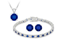 Created Sapphire Pendant, Earrings and Tennis Bracelet Set