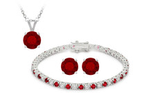 Created Ruby & Cubic Zirconia Pendant, Earrings and Tennis Bracelet Set