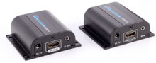 Front pane view of HDMI extender transmitter and receiver units - HDMi ports