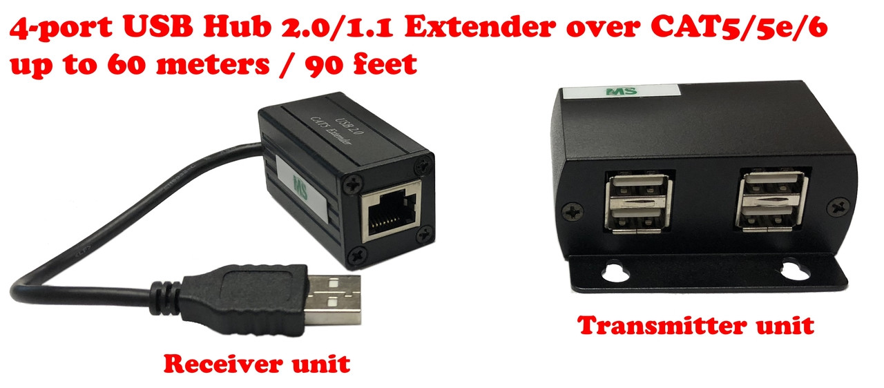 USB 2.0 OVER CAT5E/CAT6 EXTENDER BALUN 4-PORT HUB
