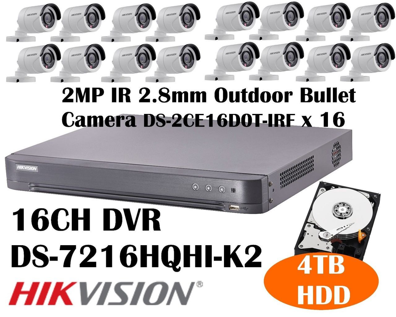 Hikvision 2mp 16ch Turbo Hd Cctv Bundle 16ch Dvr 4tb Hdd 16x 2mp Ir 2 8mm Bullet Cameras Ultima Tech