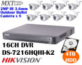 16CH DVR + 4TB HDD + 8x 2MP 3.6mm fixed lens IR weather proof mini-bullet cameras 