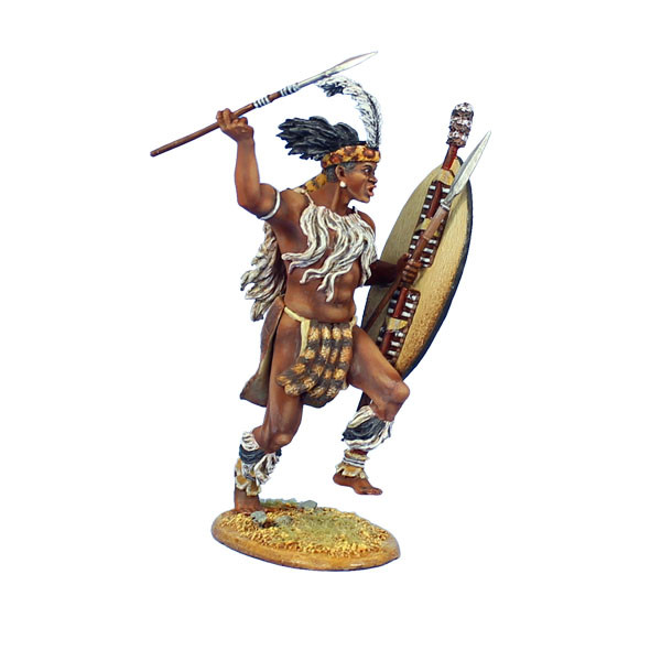 ZUL025 iNgobamakhosi Zulu Warrior Charging with Spear & Shield by First Legion