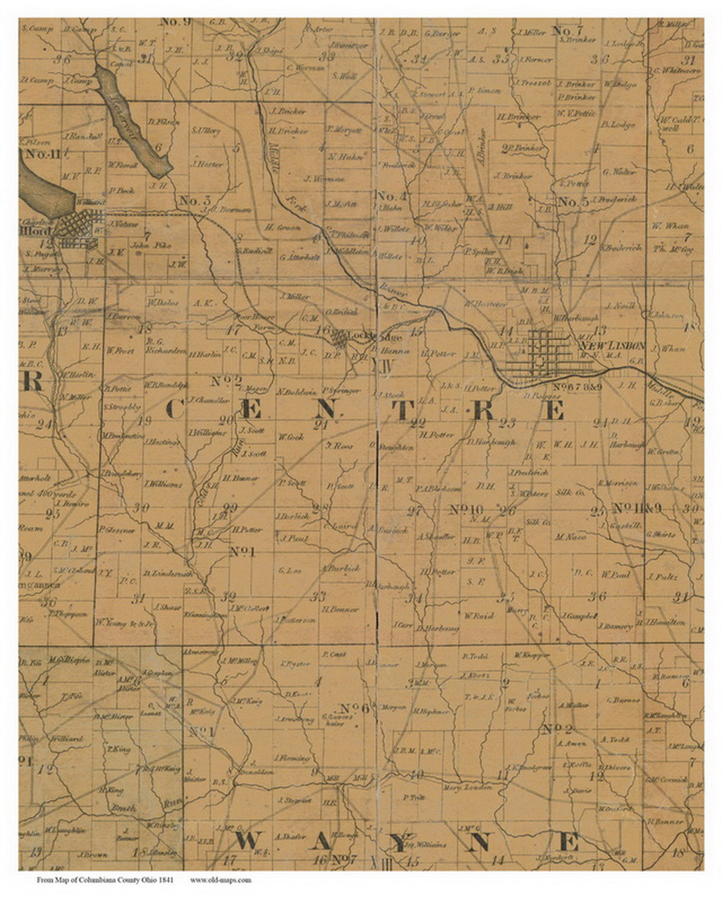 Centre, Ohio 1841 Old Town Map Custom Print - Columbiana Co. - OLD MAPS