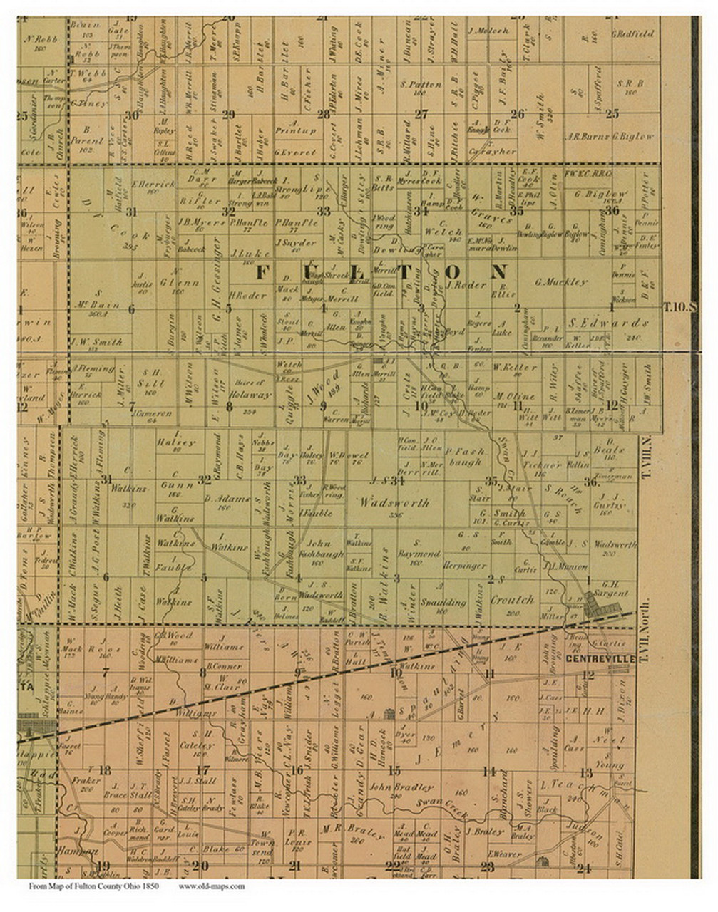 Fulton, Ohio 1850 Old Town Map Custom Print Fulton Co. OLD MAPS