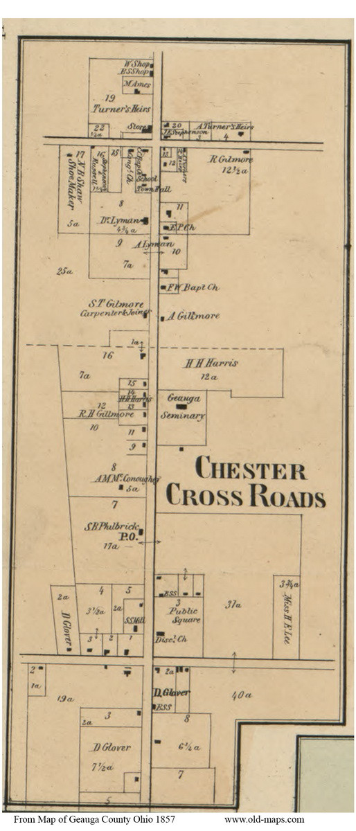 Chester Cross Roads Chester Ohio 1857 Old Town Map Custom Print Geauga Co Old Maps 9530