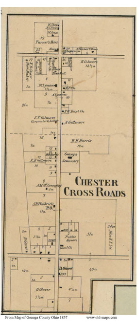 Chester Cross Roads Chester Ohio 1857 Old Town Map Custom Print Geauga Co Old Maps 5573