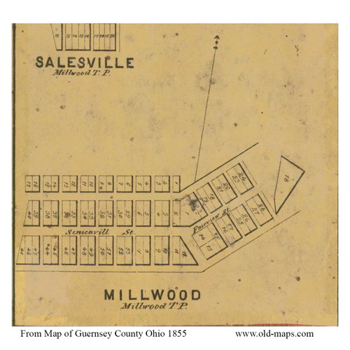 Millwood Village Milwood, Ohio 1855 Old Town Map Custom Print