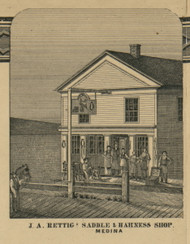 J.A. Rettig Saddle & Harness Shop - Medina , Ohio 1857 Old Town Map Custom Print - Medina Co.