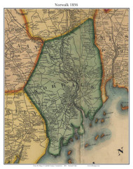 Norwalk, Connecticut 1856 Fairfield Co. - Old Map Custom Print
