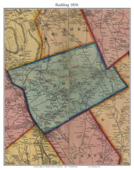 Redding, Connecticut 1856 Fairfield Co. - Old Map Custom Print