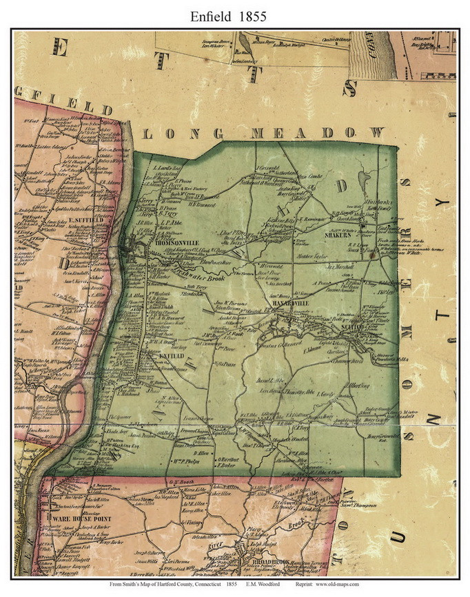 Old Maps Of Enfield Enfield, Connecticut 1855 Hartford Co. - Old Map Custom Print - Old Maps