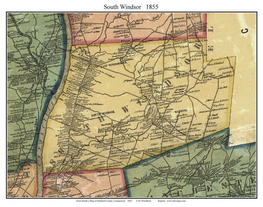 South Windsor, Connecticut 1855 Hartford Co. - Old Map Custom Print ...