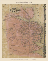 New London Village, Connecticut 1854 New London Co. - Old Map Custom Print
