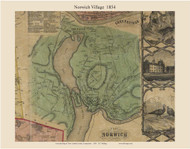 Norwich Village 1854, Connecticut 1854 New London Co. - Old Map Custom Print