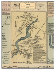 Putnam Village, Connecticut 1856 Windham Co. - Old Map Custom Print