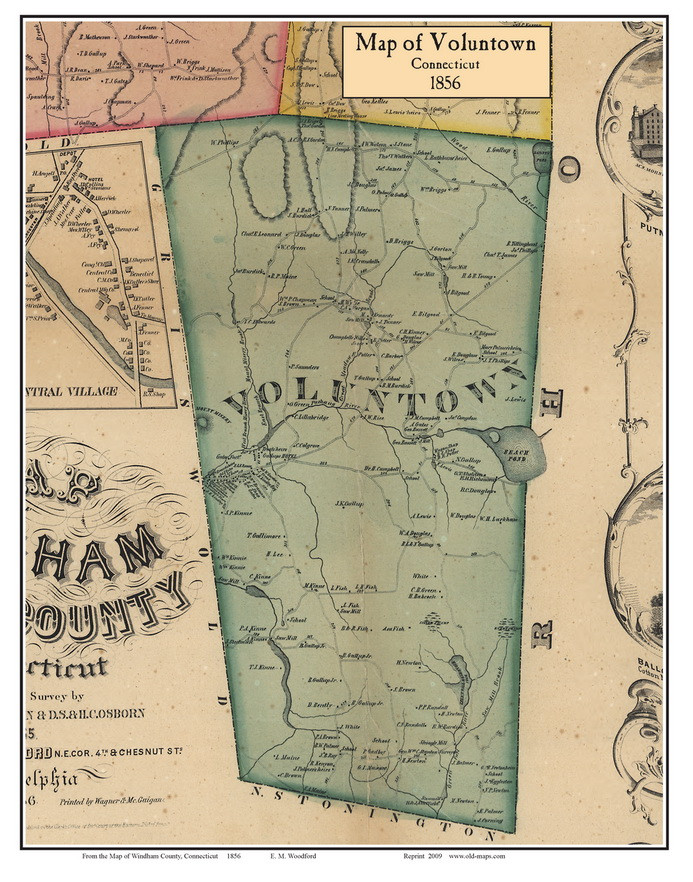 Voluntown, Connecticut 1856 Windham Co. Old Map Custom Print OLD MAPS